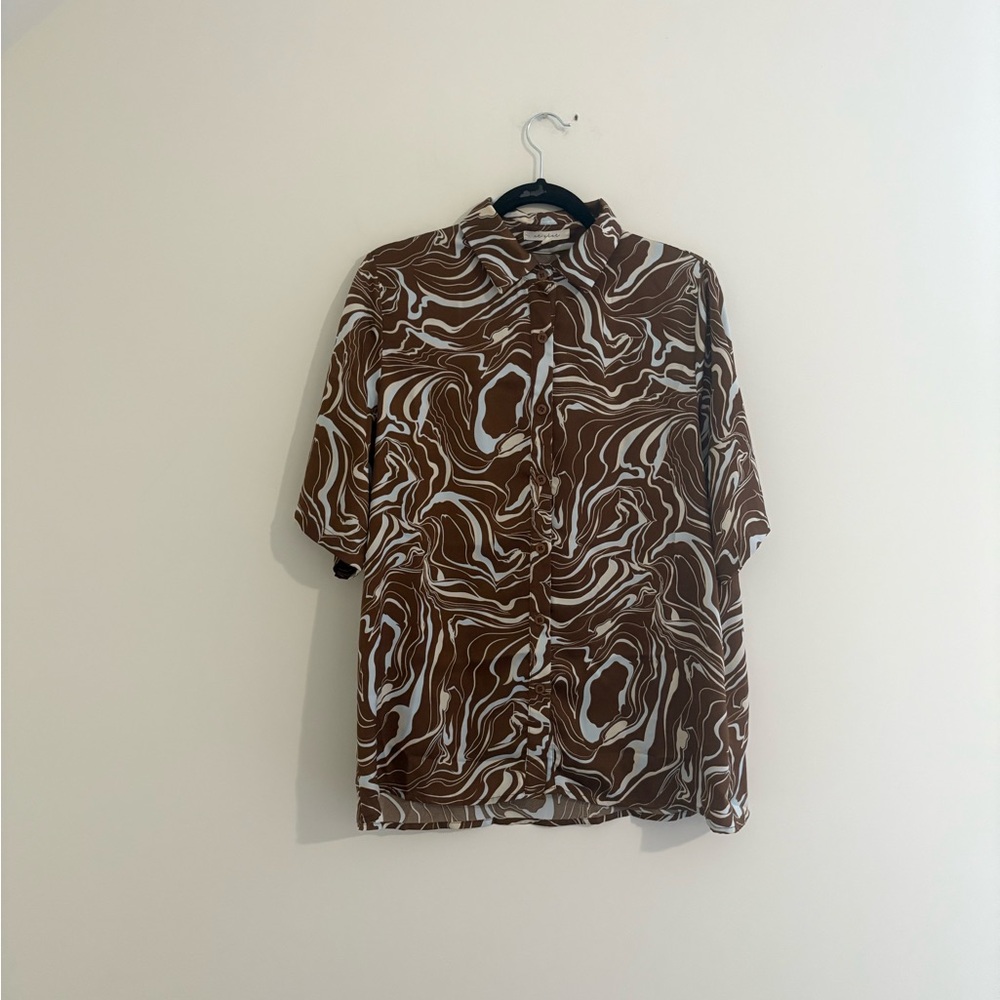 Etcetera Men's Brown and White Patterned Shirt